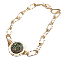 Load image into Gallery viewer, Modern Gold Link, Antique 1900’s Victorian Perfume Button, Up-cycled Bracelet