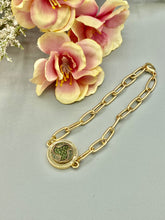 Load image into Gallery viewer, Modern Gold Link, Antique 1900’s Victorian Perfume Button, Up-cycled Bracelet