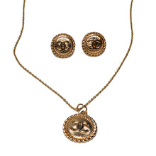Load image into Gallery viewer, Designer Gold Button Earring & Zipper Pull Pendant Set