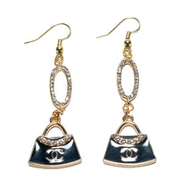 Load image into Gallery viewer, Designer Rhinestone Black Purse Dangle Earrings