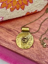 Load image into Gallery viewer, Antique Bronze Statement Pendant, Up-cycled Brass Perfume Button