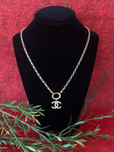 Load image into Gallery viewer, Mixed Metal CC Rhinestone and Pearl Up-cycled Earring Oval Pendant