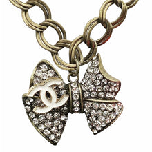 Load image into Gallery viewer, Bronze Rhinestone Designer Button Logo Necklace