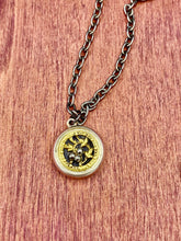Load image into Gallery viewer, Victorian Brass and Marcasite Button Necklace, Ivy Motif, Gunmetal Chain