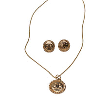 Load image into Gallery viewer, Designer Gold Button Earring & Zipper Pull Pendant Set
