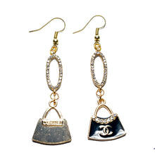 Load image into Gallery viewer, Designer Rhinestone Black Purse Dangle Earrings