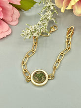 Load image into Gallery viewer, Modern Gold Link, Antique 1900’s Victorian Perfume Button, Up-cycled Bracelet