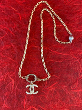 Load image into Gallery viewer, Mixed Metal CC Rhinestone and Pearl Up-cycled Earring Oval Pendant