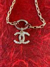 Load image into Gallery viewer, Mixed Metal CC Rhinestone and Pearl Up-cycled Earring Oval Pendant