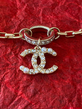 Load image into Gallery viewer, Mixed Metal CC Rhinestone and Pearl Up-cycled Earring Oval Pendant