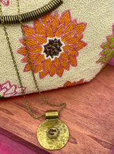 Load image into Gallery viewer, Antique Bronze Statement Pendant, Up-cycled Brass Perfume Button