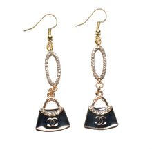 Load image into Gallery viewer, Designer Rhinestone Black Purse Dangle Earrings
