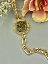 Load image into Gallery viewer, Modern Gold Link, Antique 1900’s Victorian Perfume Button, Up-cycled Bracelet