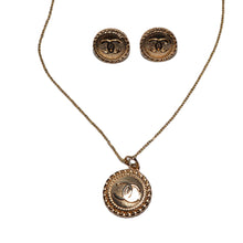 Load image into Gallery viewer, Designer Gold Button Earring & Zipper Pull Pendant Set