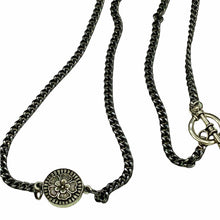 Load image into Gallery viewer, Gold and Marcasite Antique Floral Button Necklace, Gunmetal Toggle Necklace