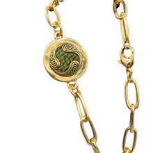 Load image into Gallery viewer, Modern Gold Link, Antique 1900’s Victorian Perfume Button, Up-cycled Bracelet