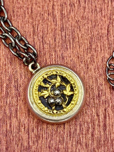 Load image into Gallery viewer, Victorian Brass and Marcasite Button Necklace, Ivy Motif, Gunmetal Chain