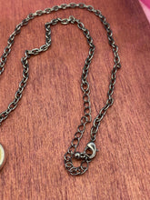 Load image into Gallery viewer, Victorian Brass and Marcasite Button Necklace, Ivy Motif, Gunmetal Chain