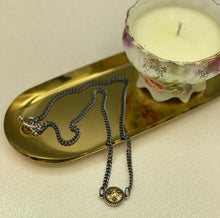 Load image into Gallery viewer, Gold and Marcasite Antique Floral Button Necklace, Gunmetal Toggle Necklace