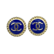 Load image into Gallery viewer, Rope Button Earrings - Royal Blue/Gold