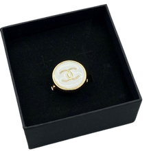 Load image into Gallery viewer, Designer CC Button Ring - White/Gold