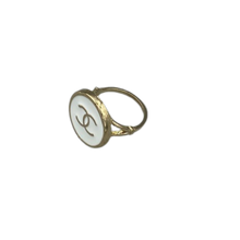 Load image into Gallery viewer, Designer CC Button Ring - White/Gold