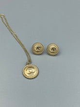 Load image into Gallery viewer, Designer Gold Button Earring & Zipper Pull Pendant Set