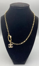 Load image into Gallery viewer, Gold Tone Carabiner with Rhinestones and Designer Zipper Pull Necklace