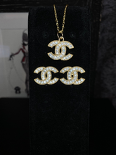 Load image into Gallery viewer, Interlocking CC Rhinestone Earrings & Pendant Set