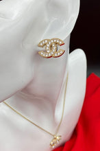 Load image into Gallery viewer, Interlocking CC Rhinestone Earrings & Pendant Set