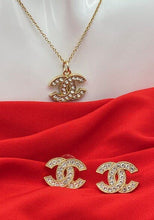 Load image into Gallery viewer, Interlocking CC Rhinestone Earrings & Pendant Set