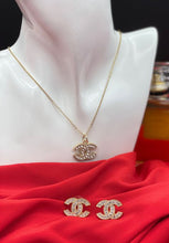 Load image into Gallery viewer, Interlocking CC Rhinestone Earrings & Pendant Set