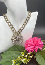 Load image into Gallery viewer, Bronze Rhinestone Designer Button Logo Necklace