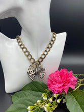 Load image into Gallery viewer, Bronze Rhinestone Designer Button Logo Necklace