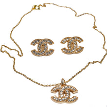 Load image into Gallery viewer, Interlocking CC Rhinestone Earrings &amp; Pendant Set
