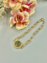 Load image into Gallery viewer, Modern Gold Link, Antique 1900’s Victorian Perfume Button, Up-cycled Bracelet
