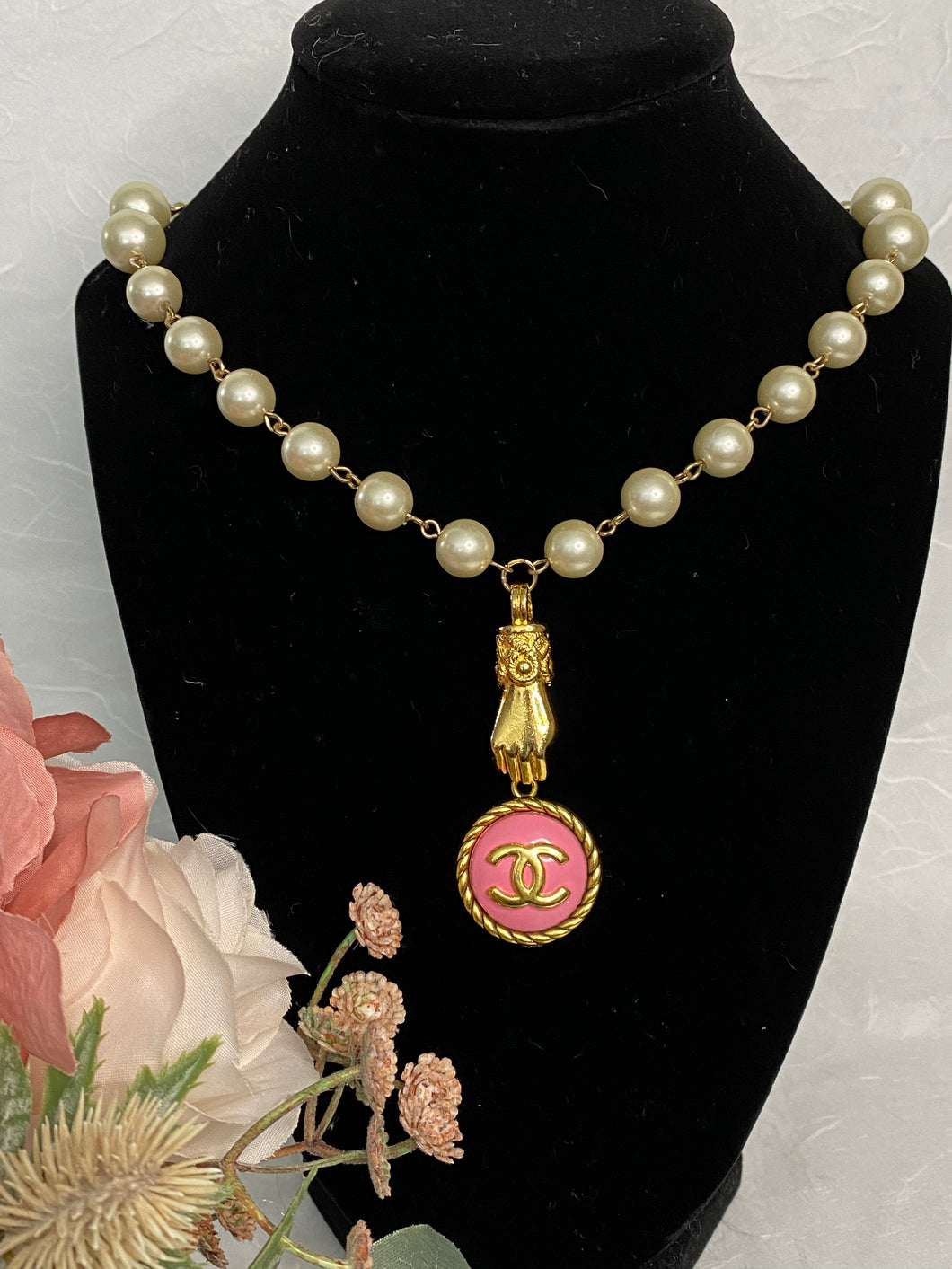 Grasping Hand Pearl Pink CC Pendant