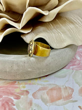 Load image into Gallery viewer, Antique Metal Brass Button Repurposed Mother-of-Pearl Gold Ring
