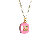 Load image into Gallery viewer, Pink and Gold Square Designer Button Necklace Pendant
