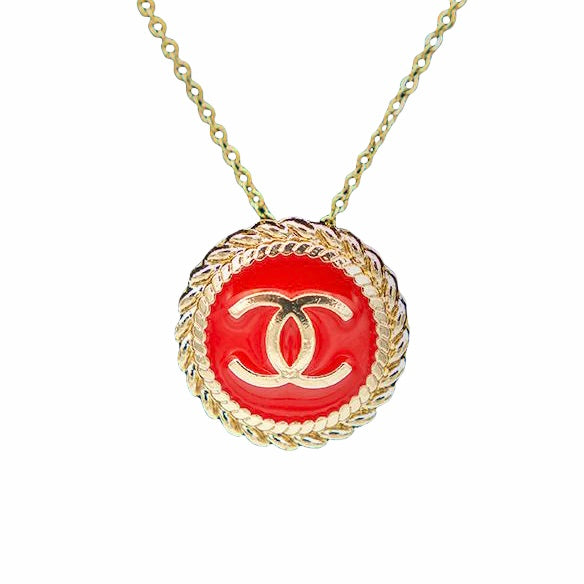 Rope Button Pendant - Red/Gold