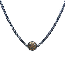 Load image into Gallery viewer, Gold and Marcasite Antique Floral Button Necklace, Gunmetal Toggle Necklace
