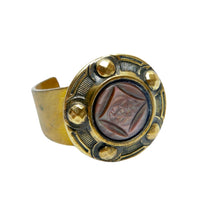 Load image into Gallery viewer, Antique Metal Brass Button Repurposed Mother-of-Pearl Gold Ring
