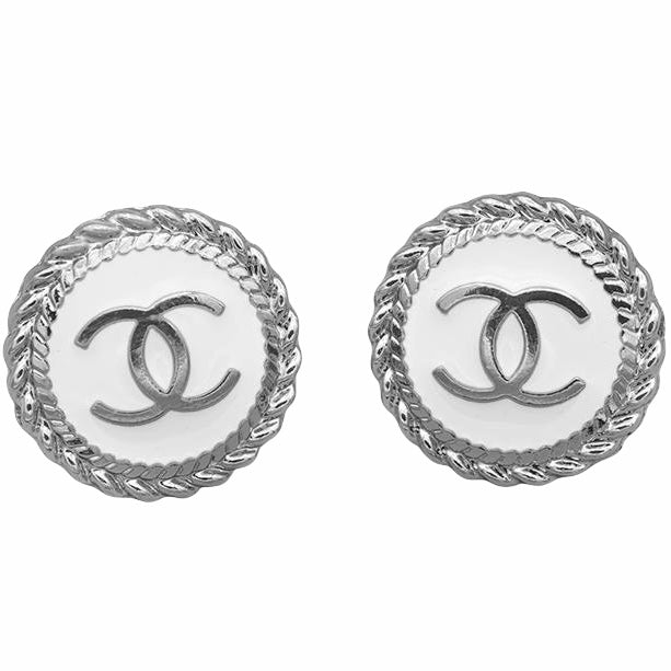 Rope Button Earrings - White/Silver