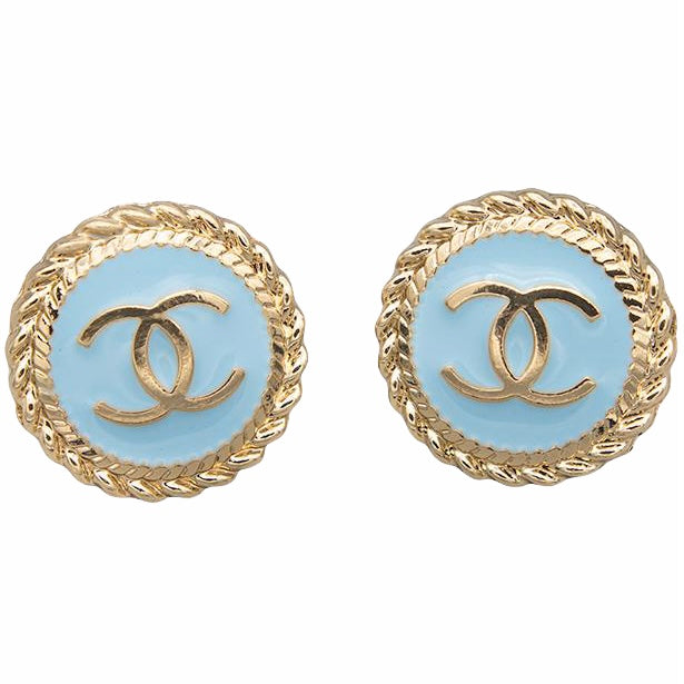 Rope Button Earrings - Light Blue/Gold