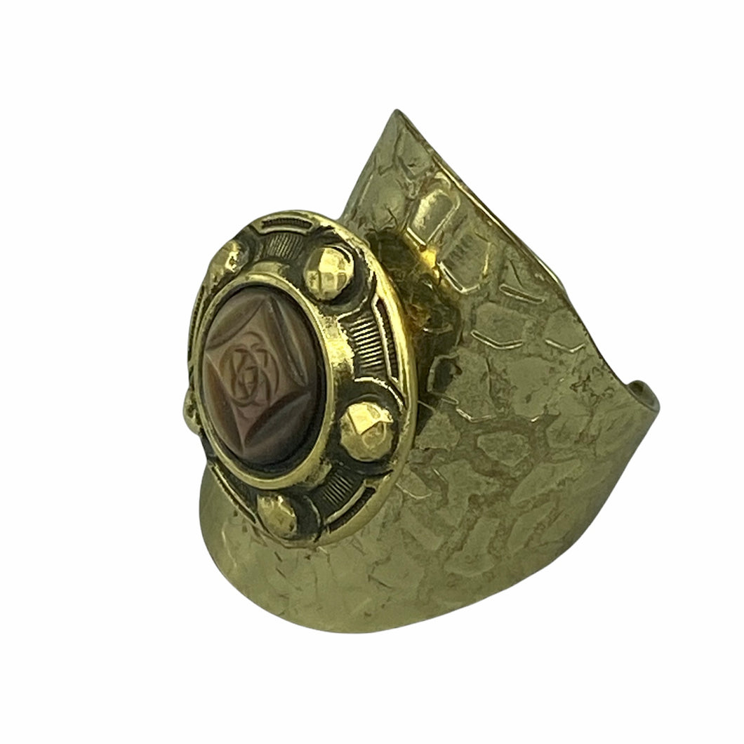 1900’s Victorian Metal Pearlescent Button, Up-cycled Gold Tone Ring