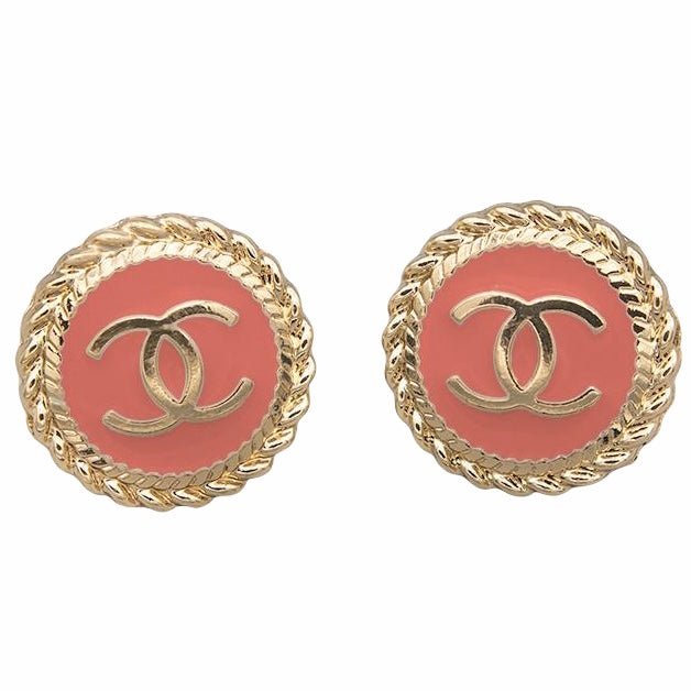 Rope Button Earrings - Light Pink/Gold