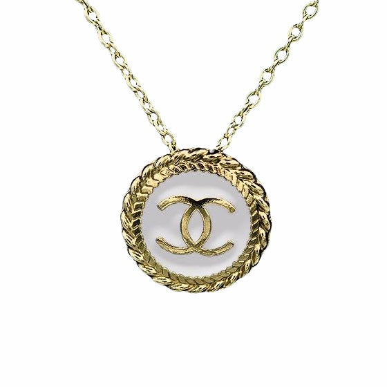 Rope Button Pendant - White/Gold