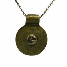 Load image into Gallery viewer, Antique Bronze Statement Pendant, Up-cycled Brass Perfume Button
