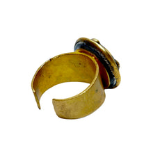 Load image into Gallery viewer, Antique Metal Brass Button Repurposed Mother-of-Pearl Gold Ring
