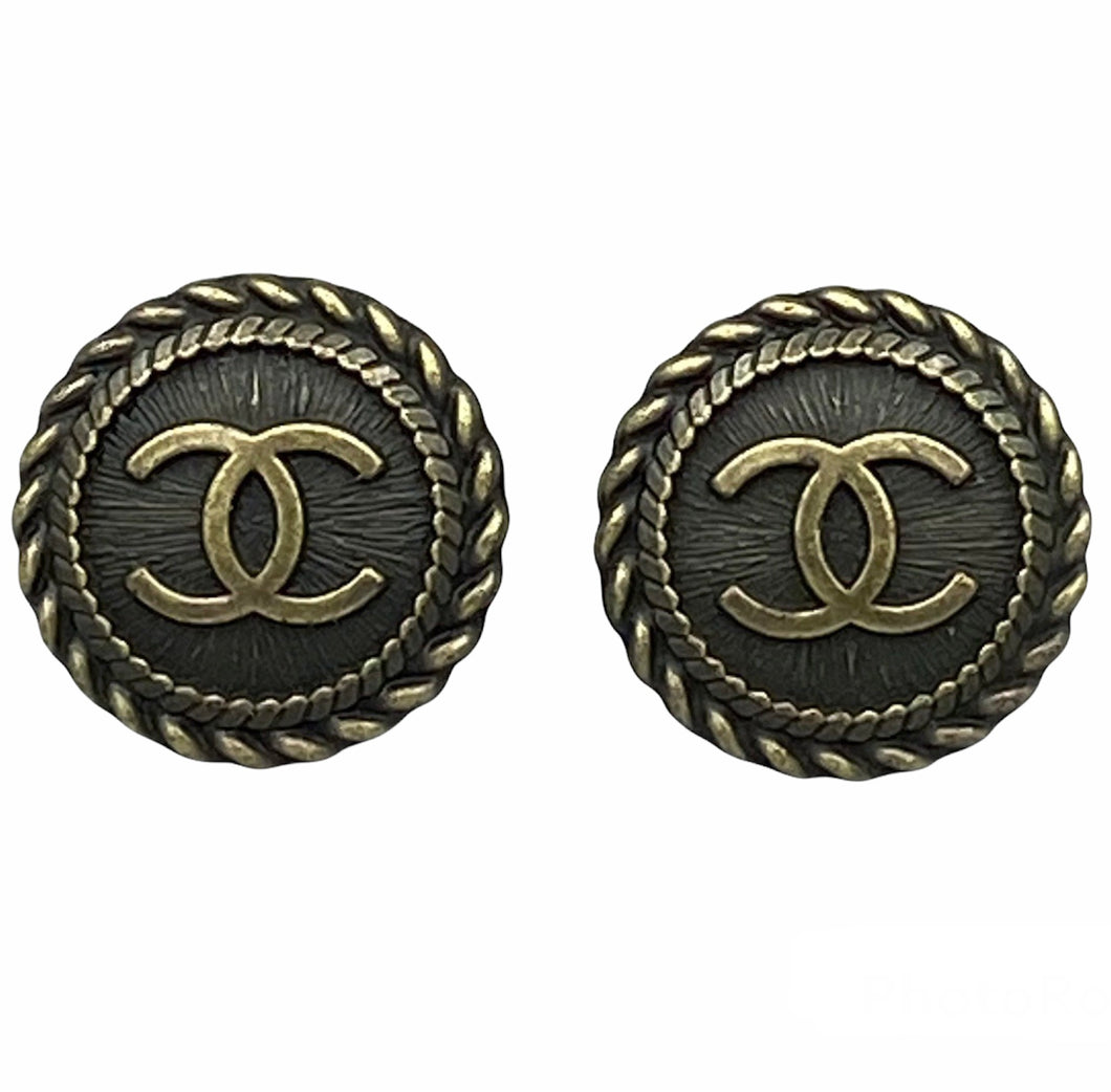 Rope Button Earrings - Bronze